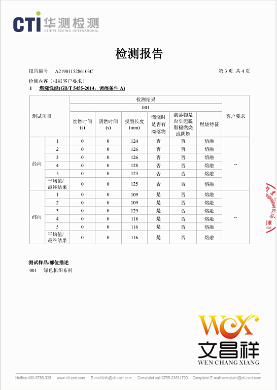 阻燃面料检测报告